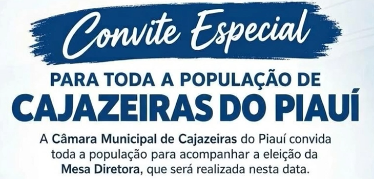 Câmara Municipal de Cajazeiras do Piauí realizará eleição da Mesa Diretora para o biênio 2027–2028